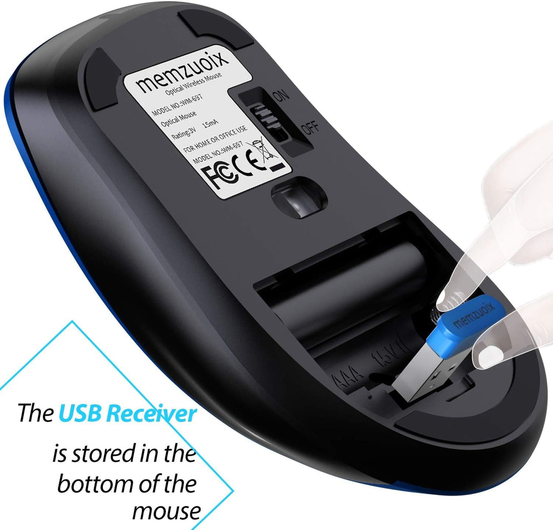 memzuoix Kabellose Maus 2.4GHz, Tragbare Optische Wireless Maus 1400 DPI mit Mini-USB-Empfänger, 5 T