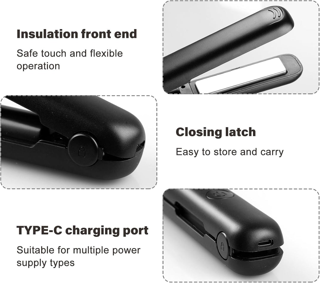 VegenaMini Glätteisen Kabellos, 2-In-1 Haarglätter, 3200mah Reise Glätteisen, Lockenstab Mit 4 Einst
