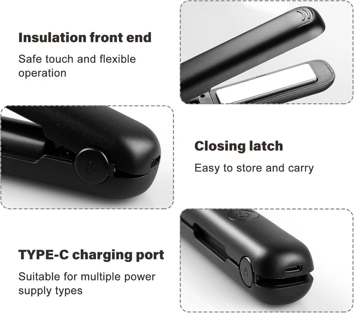 VegenaMini Glätteisen Kabellos, 2-In-1 Haarglätter, 3200mah Reise Glätteisen, Lockenstab Mit 4 Einst