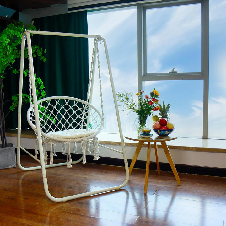CCLIFE Hängesessel mit Gestell Kissen Hängeschaukel Hängestuhl Bis 100kg Indoor & Outdoor Garten Hän