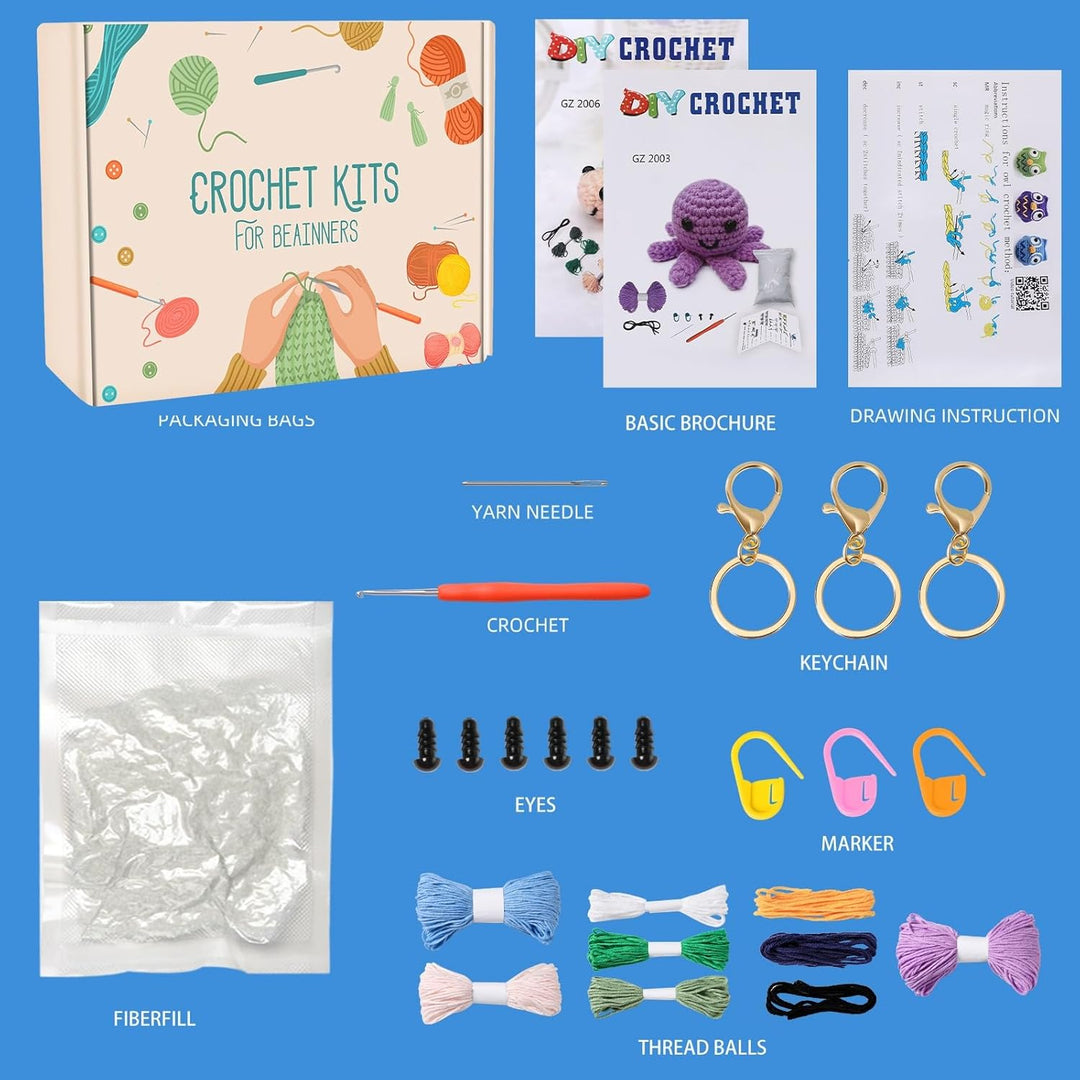 Jodimitty Häkelset Tiere Häkeln für Anfänger Erwachsene 3 Stück (Oktopus & Schildkröte & Adler) All-