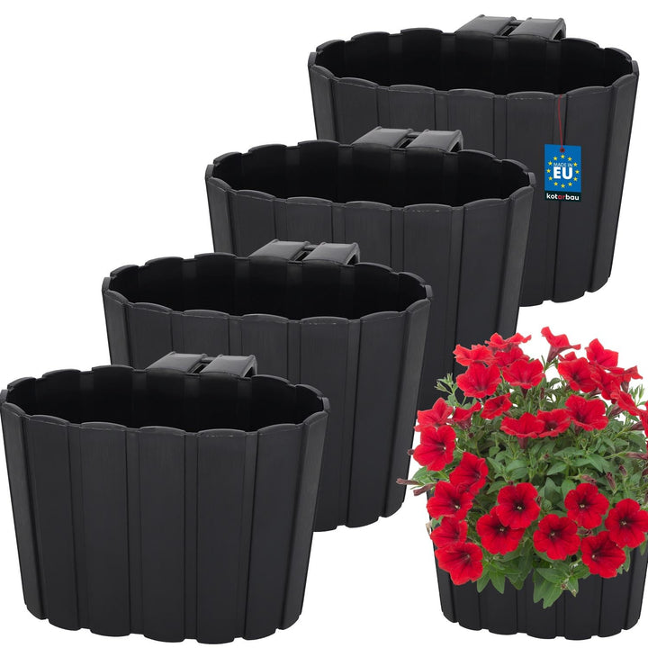 KOTARBAU® 4er Set Blumentopf Hängend - Pflanzkübel - 20 x 14 cm H: 13 cm Anthrazit - Übertopf Kunsts