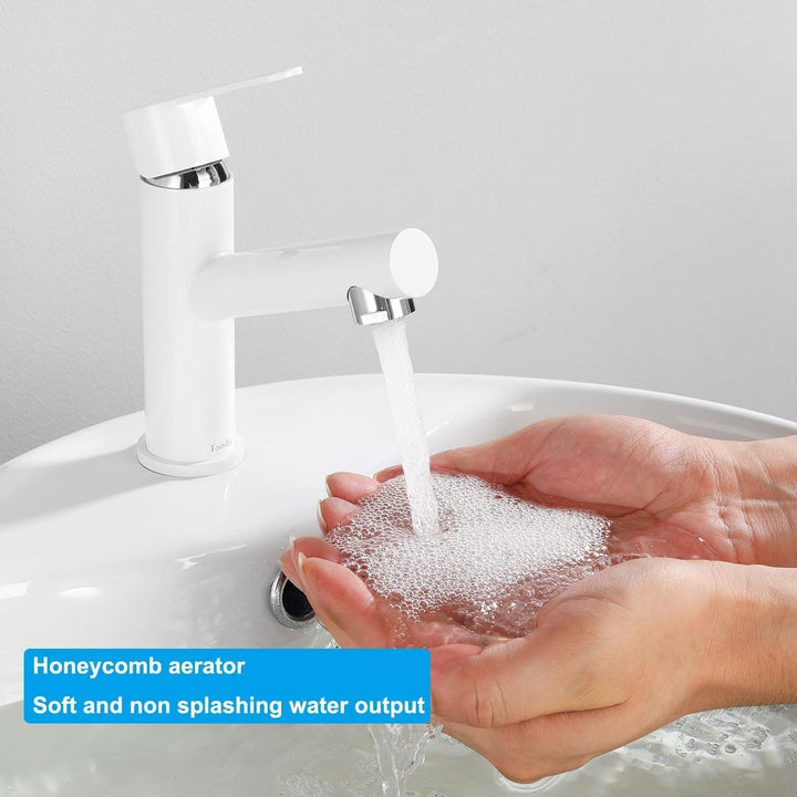 Wasserhahn Bad Waschtischarmatur Weiss, Edelstahl Badarmatur Mischbatterie mit Auslauf Höhe 87 mm, E