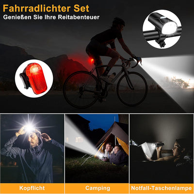 LED Fahrradlicht Set, STVZO Zugelassen Beleuchtungsset Fahrradlicht Set Frontlicht + Rücklicht Fahrr