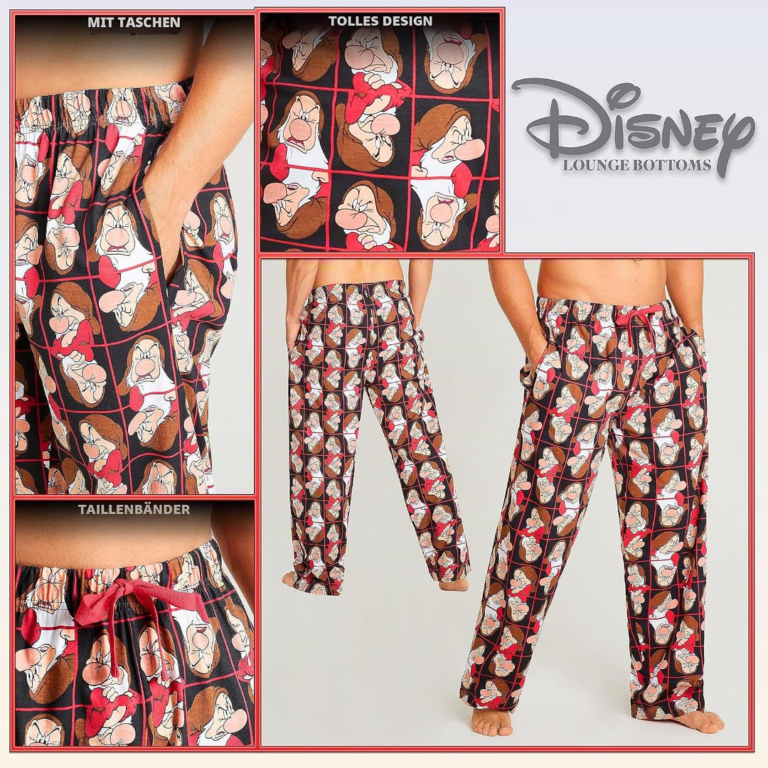 Disney Herren Lang Pyjamahose, Bequeme Loungewear PJs mit Taschen - Geschenke für Ihn XL Rot Grumpy,