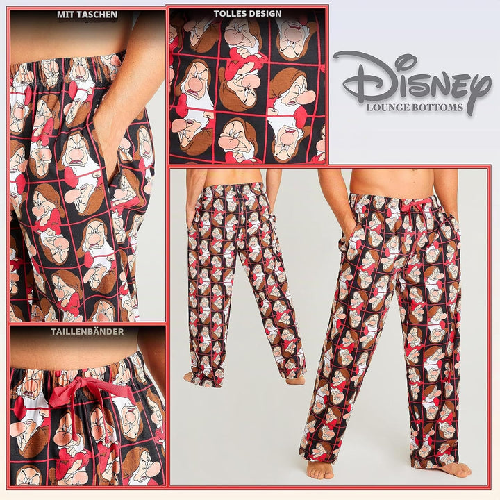 Disney Herren Lang Pyjamahose, Bequeme Loungewear PJs mit Taschen - Geschenke für Ihn XL Rot Grumpy,