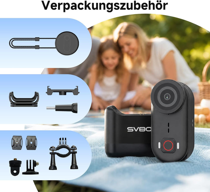 SVBONY SVGo M3 Mini Action Cam 4K, NEU Verbessert mit Ladestation, Anti-Shake Bodycam, 300 Minuten A