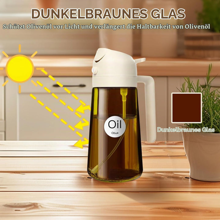YARRAMATE 2 Stück 470ml Lichtblockierender dunkler Ölsprüher zum Kochen, 2-in-1 UV Schutz ölzerstäub