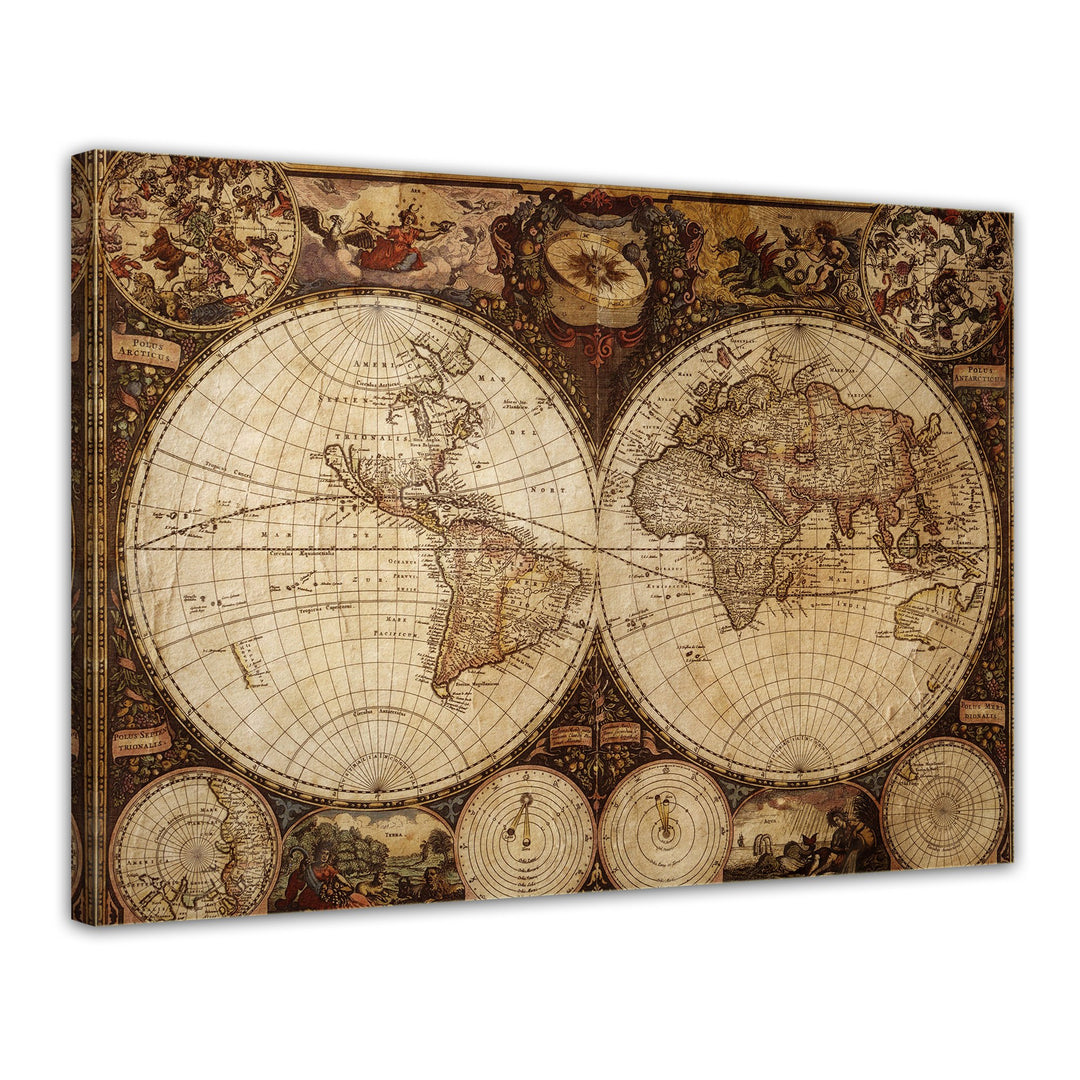 Bilderdepot24 Bild auf Leinwand | Weltkarte Vintage in 80x60 cm als Wandbild | Wand-deko Dekoration