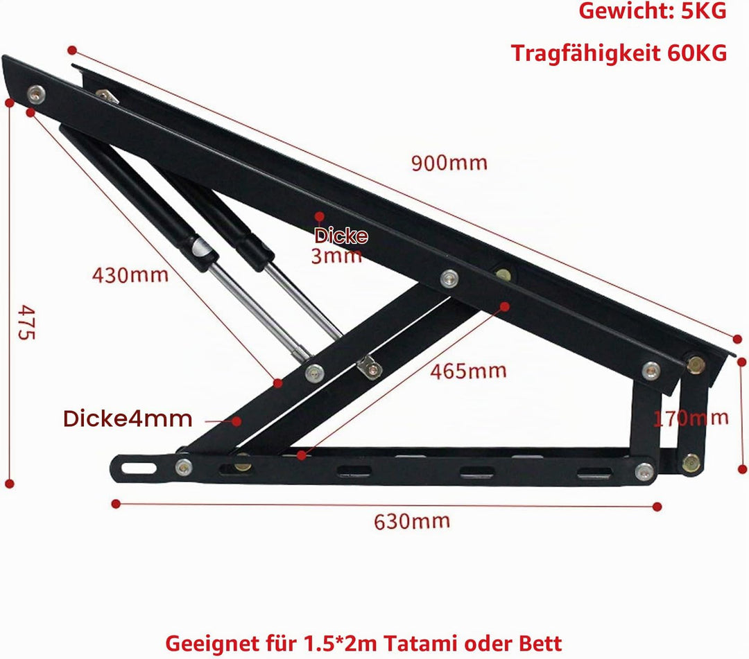 2 Stück Pneumatische Bett Hebemechanismus für schwere Bettkästen,GasdruckdäMpfer,Gasfedern,Möbelscha