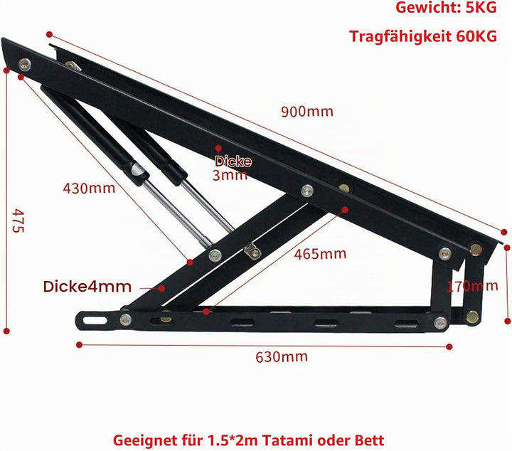 2 Stück Pneumatische Bett Hebemechanismus für schwere Bettkästen,GasdruckdäMpfer,Gasfedern,Möbelscha