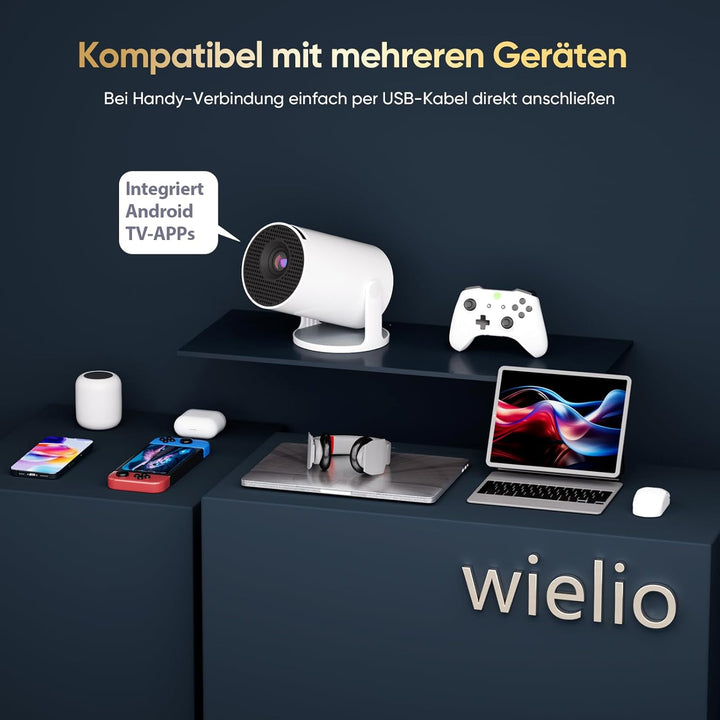 Wielio 2025 Neuer Mini Beamer mit WiFi und Bluetooth, Android 11 und integrierten Apps, Native 1080P
