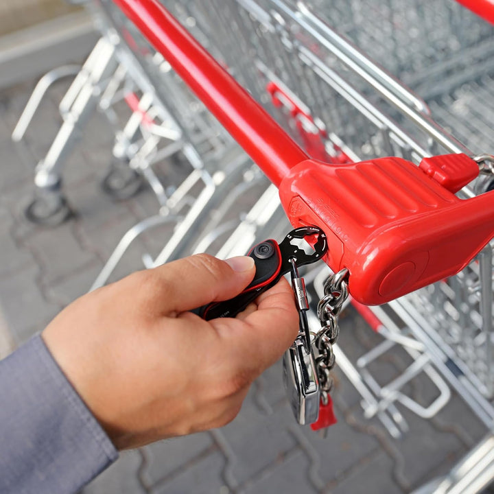 TROIKA Schlüsselanhänger Mini-Werkzeug 9 Funktionen – PARCEL CUT & CART – Einkaufswagenlöser, Paketm