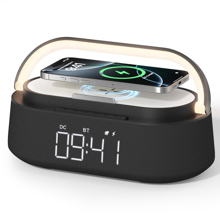 COLSUR Radiowecker Digital mit Wireless Charger, Bluetooth Lautsprecher mit USB-Ladegerät, Smart Wec