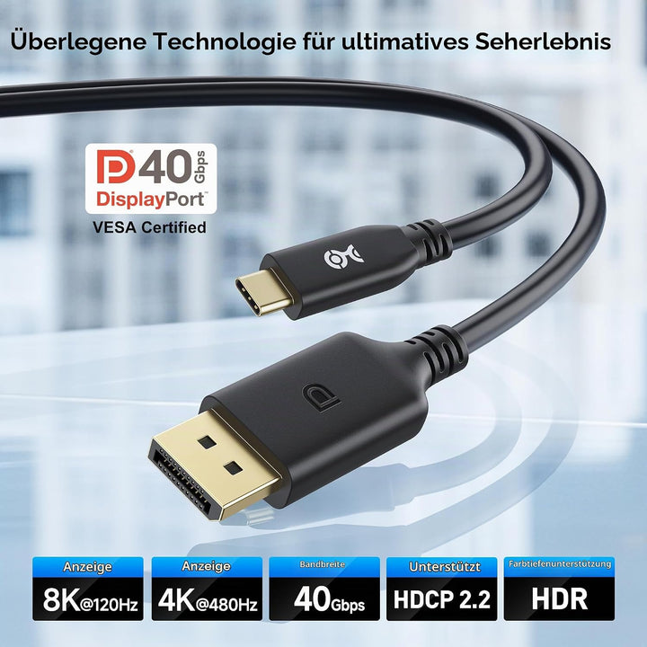 Cable Matters [VESA-zertifiziert] 40 Gbps USB C DisplayPort 2.1 Kabel 1 m, unterstützt DP40, 8K@120H