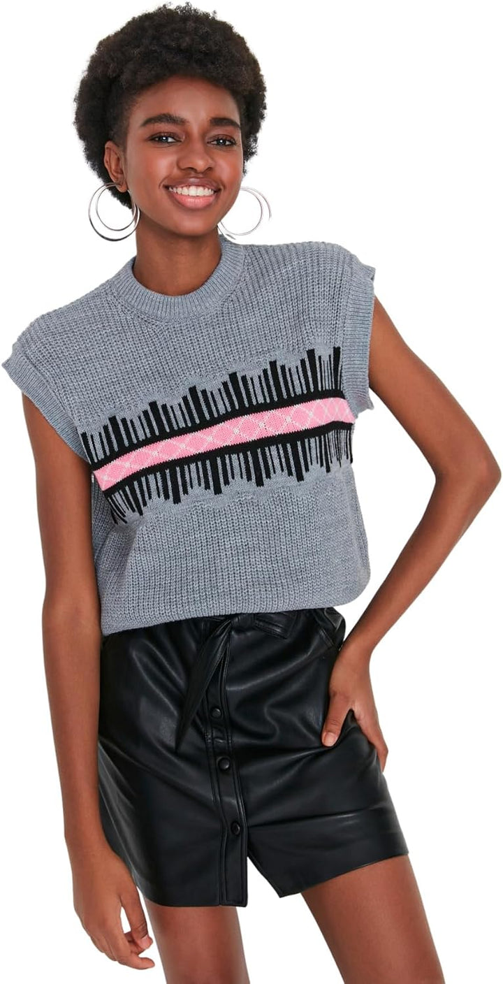 TRENDYOL Damen Patterned Knitwear Sweater, Grau, S EU