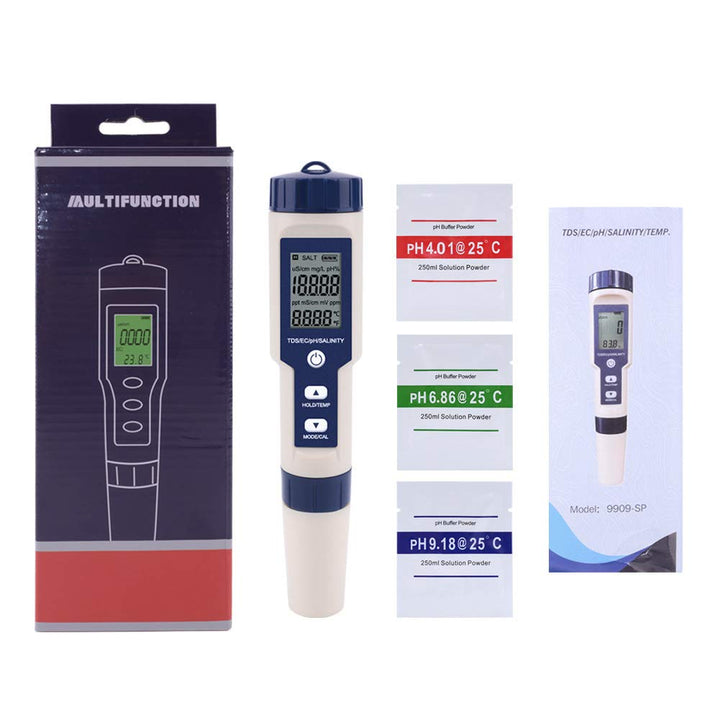 Meichoon 5 in 1 TDS/EC/PH/Salzgehalt/Temperaturmessgerät Digitaler Wasserqualitätsmesser Tester für