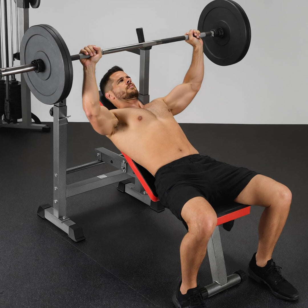 Wiltec Hantelbank klappbar bis 230kg Trainingsbank mit Langhantelablage 2in1 Schrägbank und