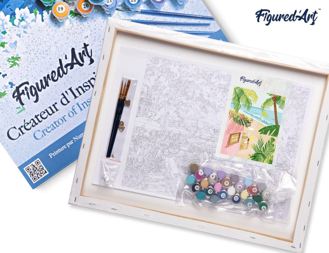Figured'Art Malen Nach Zahlen Erwachsene Mit Rahmen Strandclub - Paint by Numbers Basteln DIY Bastel