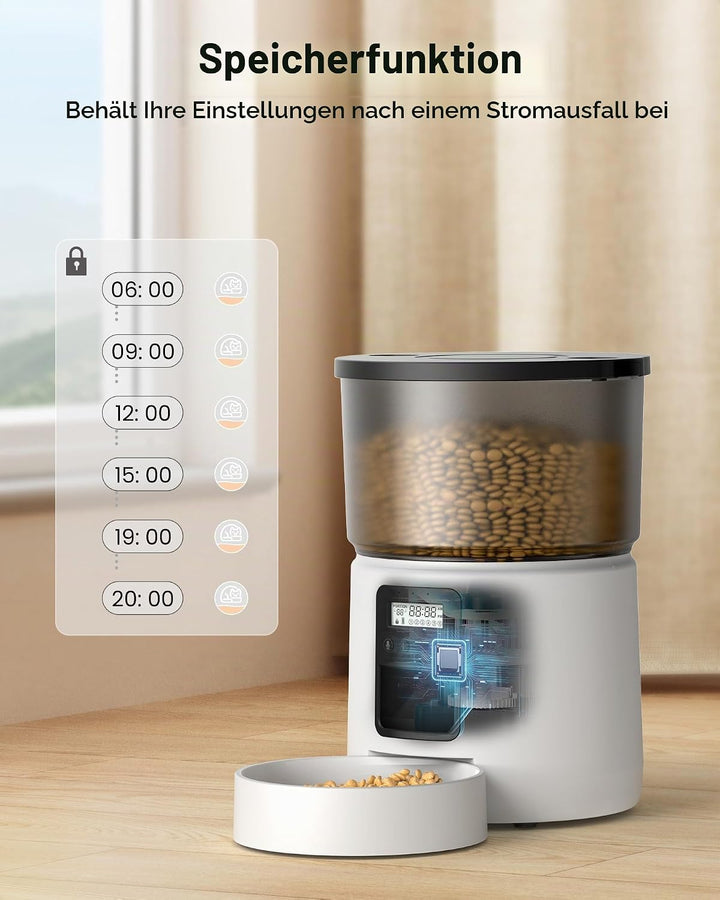 BEMOONY Futterautomat Katze, Katzenfutter Automat mit Programmierbarem Timer, 1-6 Mahlzeiten pro Tag