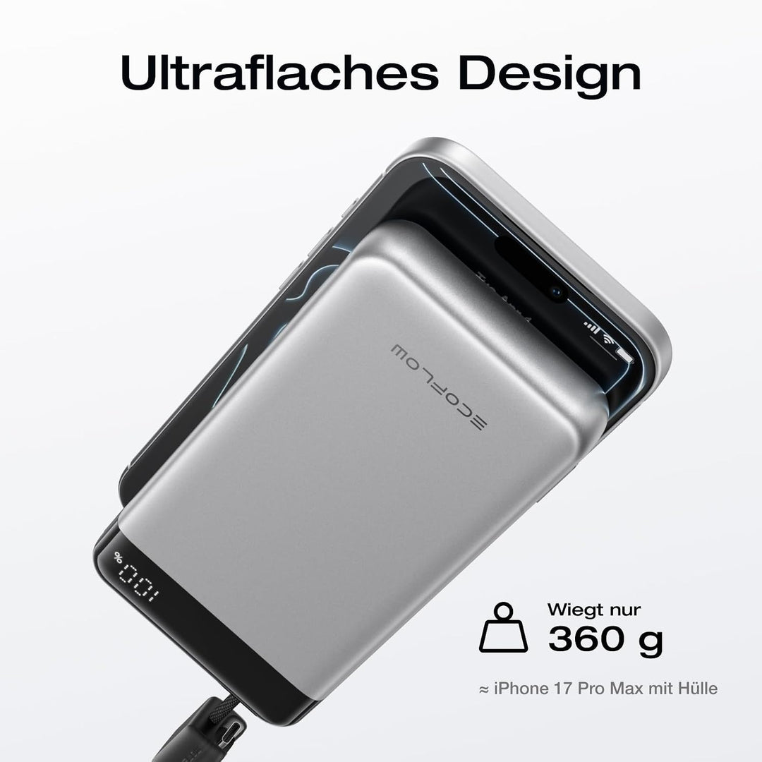 EcoFlow Rapid Powerbank 20000mAh, 45W PPS Schnellladen, mit integriertem ausziehbarem USB-C Kabel fü