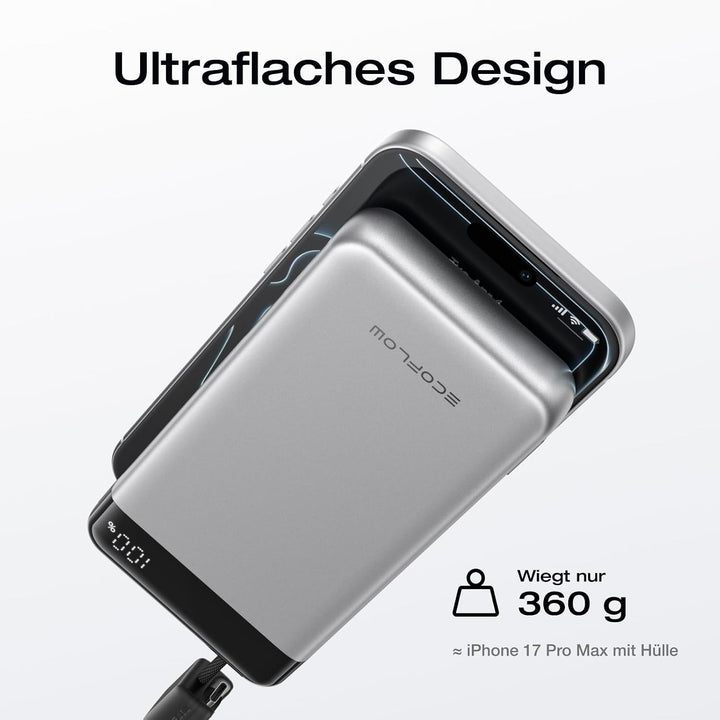 EcoFlow Rapid Powerbank 20000mAh, 45W PPS Schnellladen, mit integriertem ausziehbarem USB-C Kabel fü