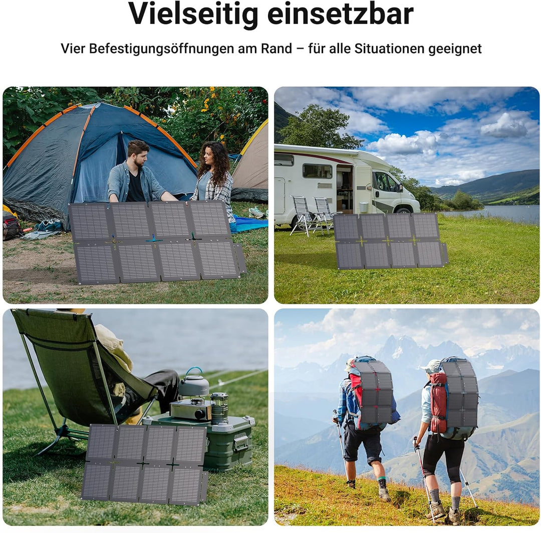 60W Solarpanel Faltbar Solarladegerät mit Standfuss, Tragbares Solar Handy Ladegerät Mit 3 Ports (US
