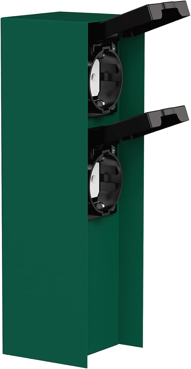 ledscom.de Garten-Steckdosen-Säule POMI mit Erdspiess für aussen, IP44, 2-Fach, grün, eckig, 23cm 1