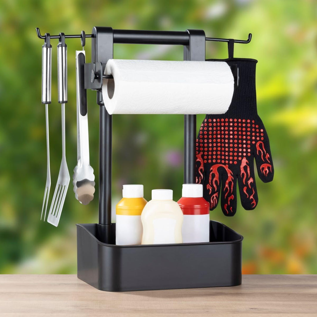 Haushalt International Grill Butler, mit Haken für Grillhelfer und Küchenrolle. schwarz, Organizer f