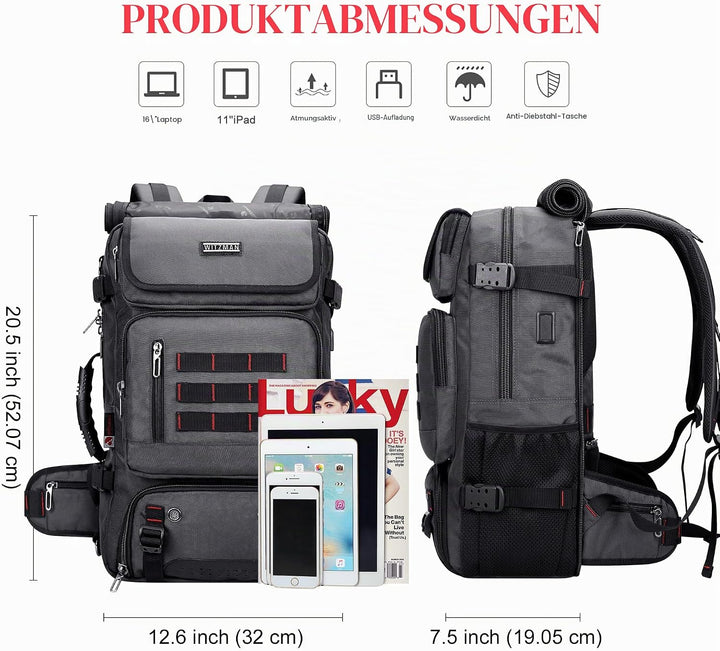 WITZMAN Reiserucksack Herren Gross Reisetasche Reiserucksack Handgepäck Flugzeug mit USB Ladeanschlu
