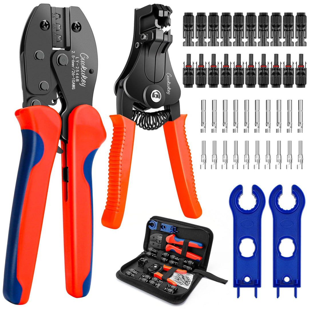 Solar Crimpzange Set für 2.5/4/6mm² Solarpanel PV Kabel, 1x Crimpzange+1x Abisolierzange+10 Paar Sol