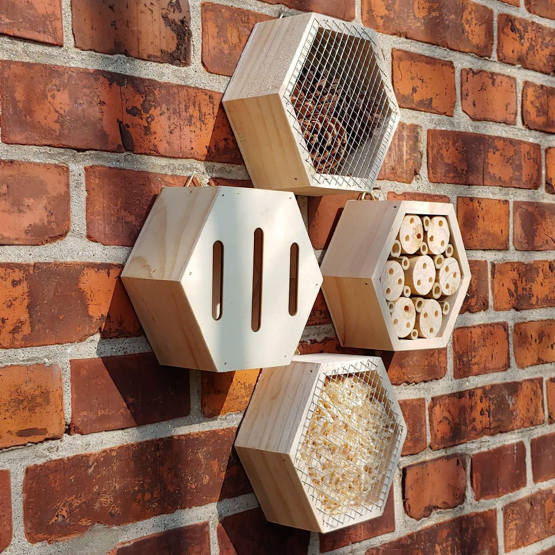 Insektenhotel Buzzy® Home Hexagon - Set mit 4 Kästen für Bienen - Schmetterlinge - Käfer