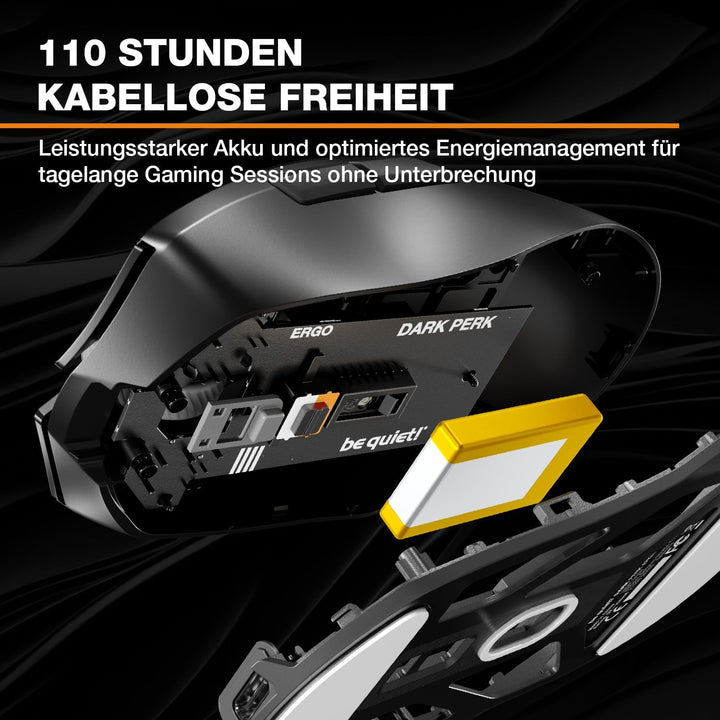 be quiet! Dark Perk Ergo PC Gaming Maus, 55 g leicht, extrem Lange Akkulaufzeit, 8.000 Hz Abtastrate