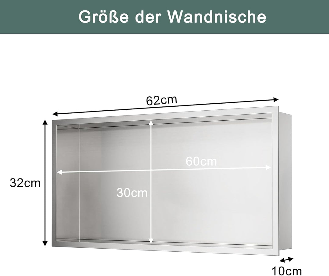 Wandnische Dusche Edelstahl 304, Keine Fliesen Erforderlich, Eingebettet Duschnische 60 x 30 x 10 cm