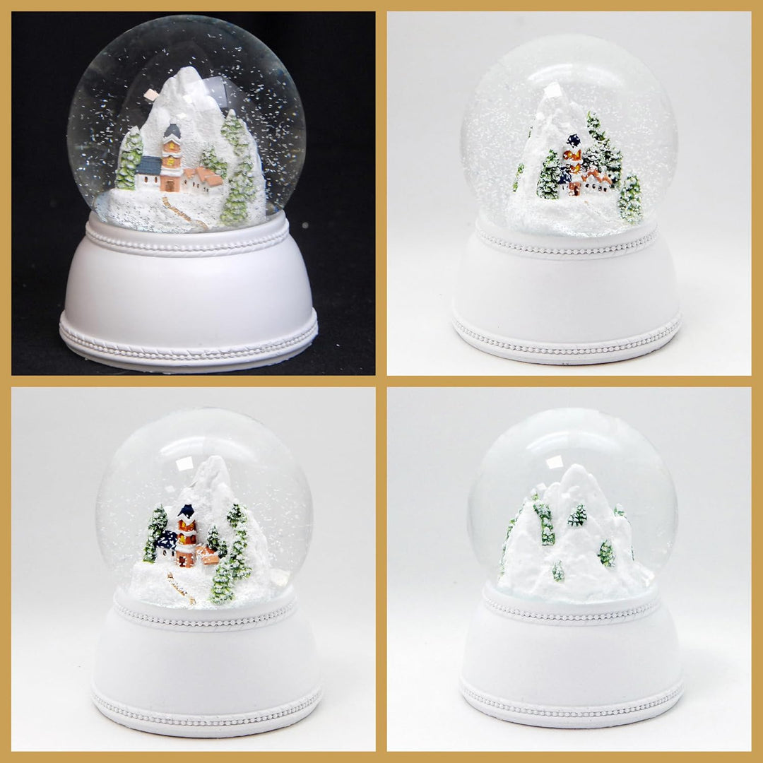 Schneekugel Weihnachten | Bergdorf im Schnee | Sockel weiss kubisch | Höhe: 12cm Breite 10 cm | 2030