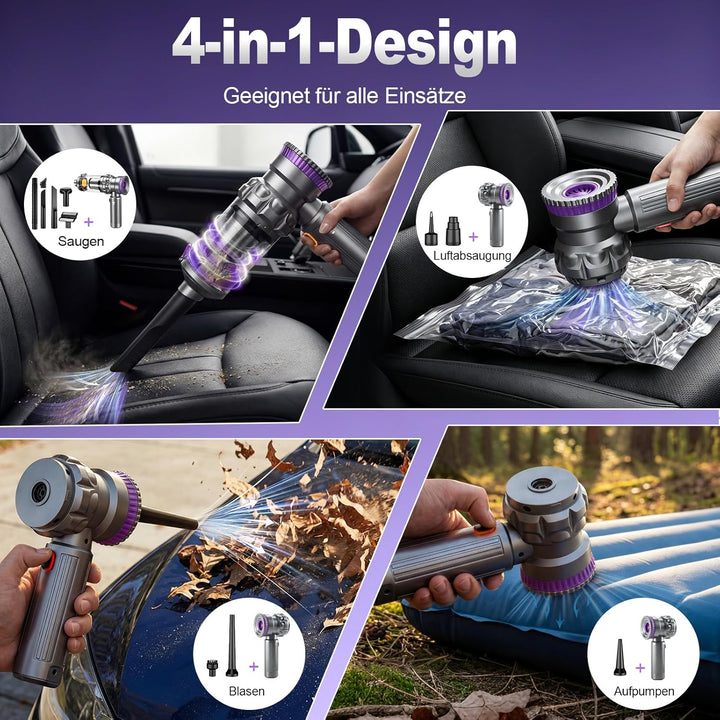Autostaubsauger, 4-in-1 Mini Handstaubsauger Auto Akku Kabellos, 28000Pa Auto Staubsauger Stark, 3-G