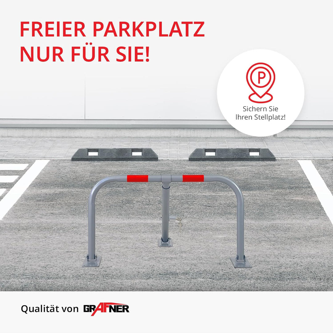 Grafner Parkplatzsperre klappbar mit Schloss und 3 Schlüssel, stabiles Stahlrohr mit Pulverbeschicht