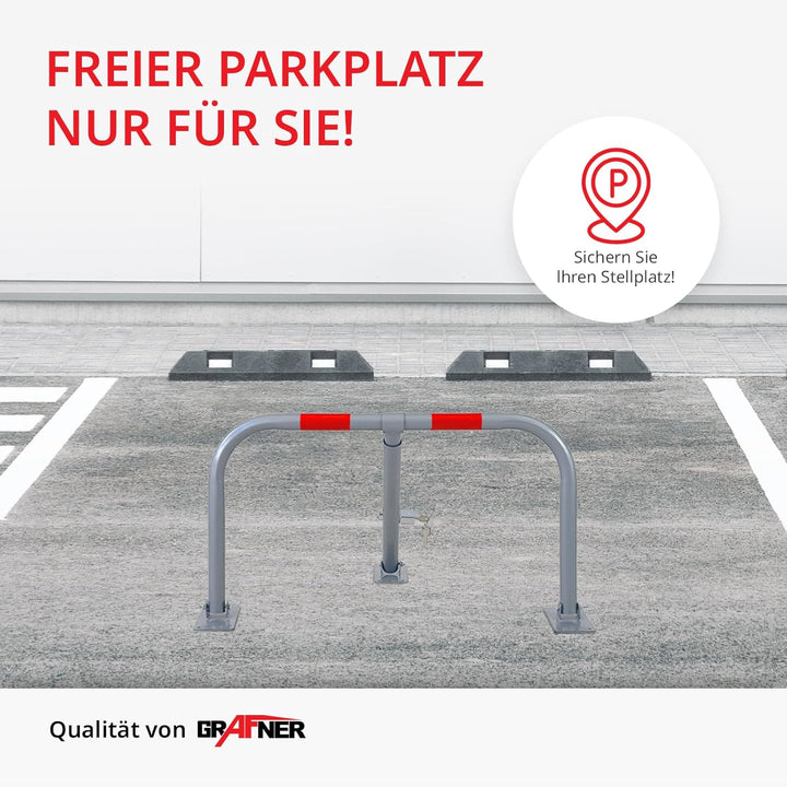 Grafner Parkplatzsperre klappbar mit Schloss und 3 Schlüssel, stabiles Stahlrohr mit Pulverbeschicht
