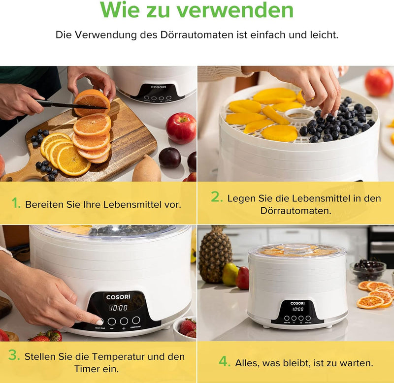 COSORI Dörrautomat für mehr Möglichkeiten, Food Dehydrator mit 5 stapelbaren und herausnehmbaren Tab