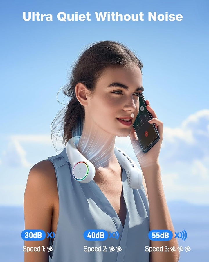 Ultrlent Tragbarer Ventilator für Hals,Mini USB Ventilator Leiser,3 Geschwindigkeiten,4000mAh Nacken