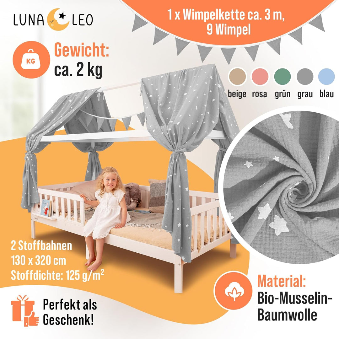 Luna & Leo Hausbett Himmel 3-TLG - mit Sternendruck *TESTSIEGER 2025* [Bio Musselin Baumwolle] Handm
