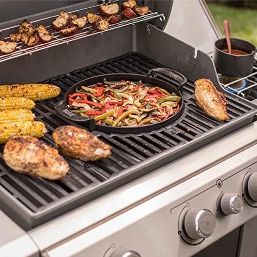 Denmay Universal Gusseisen Grillpfanne, gross rund Gusspfanne mit zwei Griffe und zwei Ausgiesser, m