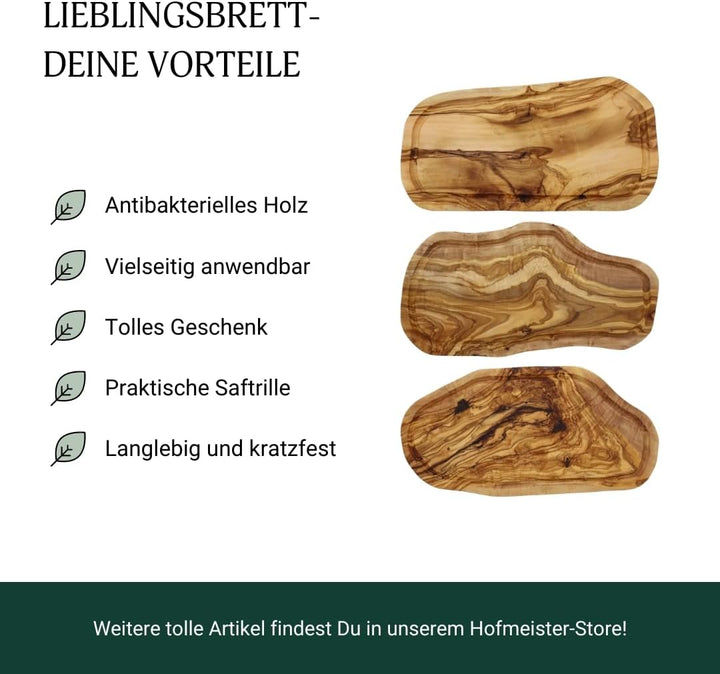 HOFMEISTER® Schneidebrett mit Saftrille, aus Olivenholz, 40 cm Schneidebrett Olivenholz mit Saftrill