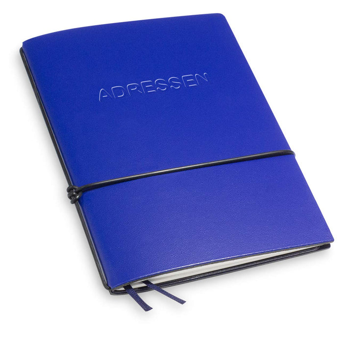A6 und 7 mm dünn! Revolutionäres, kleines X17- Adressbuch ! Recyceltes Leder, blau; Innen: 1 Adressh