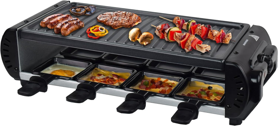 Syntrox Germany Raclette Liestal, 8 Personen, 8 Pfännchen, 4 Grillplatten/heisser Stein, antihaftbes