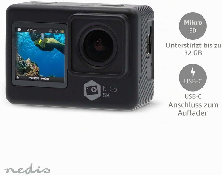 Nedis Action Cam - 5K@30fps - 16 MPixel - Wasserdicht bis: 30.00 m - 80 min - Wi-Fi - App erhältlich
