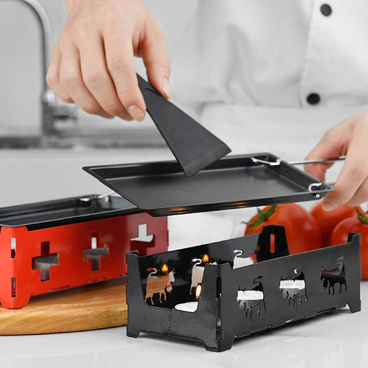 TAMUME Käse Griller Käse Schmelzgerät Tragbar Kerzenlicht Raclette-Metall Antihaft-Käsepfanne (Nero)