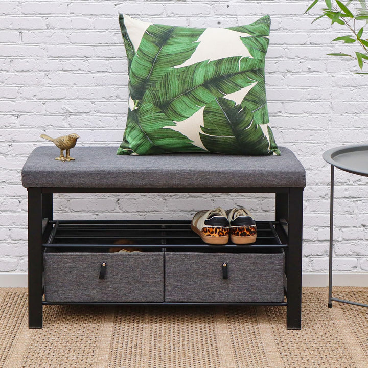 DuneDesign Schuhregal 81x32x46 cm offener Schuhschrank mit 2 Böden stabile Sitzbank Schuhbank aus Me