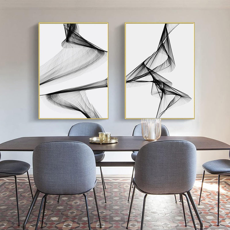 MENAYODA Leinwand Wandkunst Malerei, 3er Set Ohne Rahmen Abstrakte Linie Schwarz Weiss Kunst Wandkun