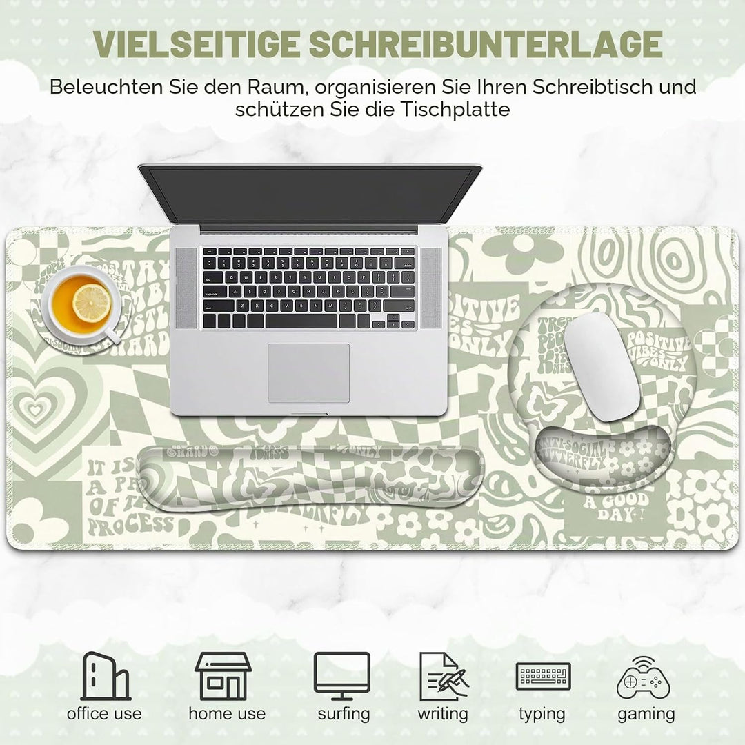 Grosse Schreibtischunterlage, beigefarbenes Gaming-Mauspad, Schreibtischunterlage, XXL-Mauspad + Tas